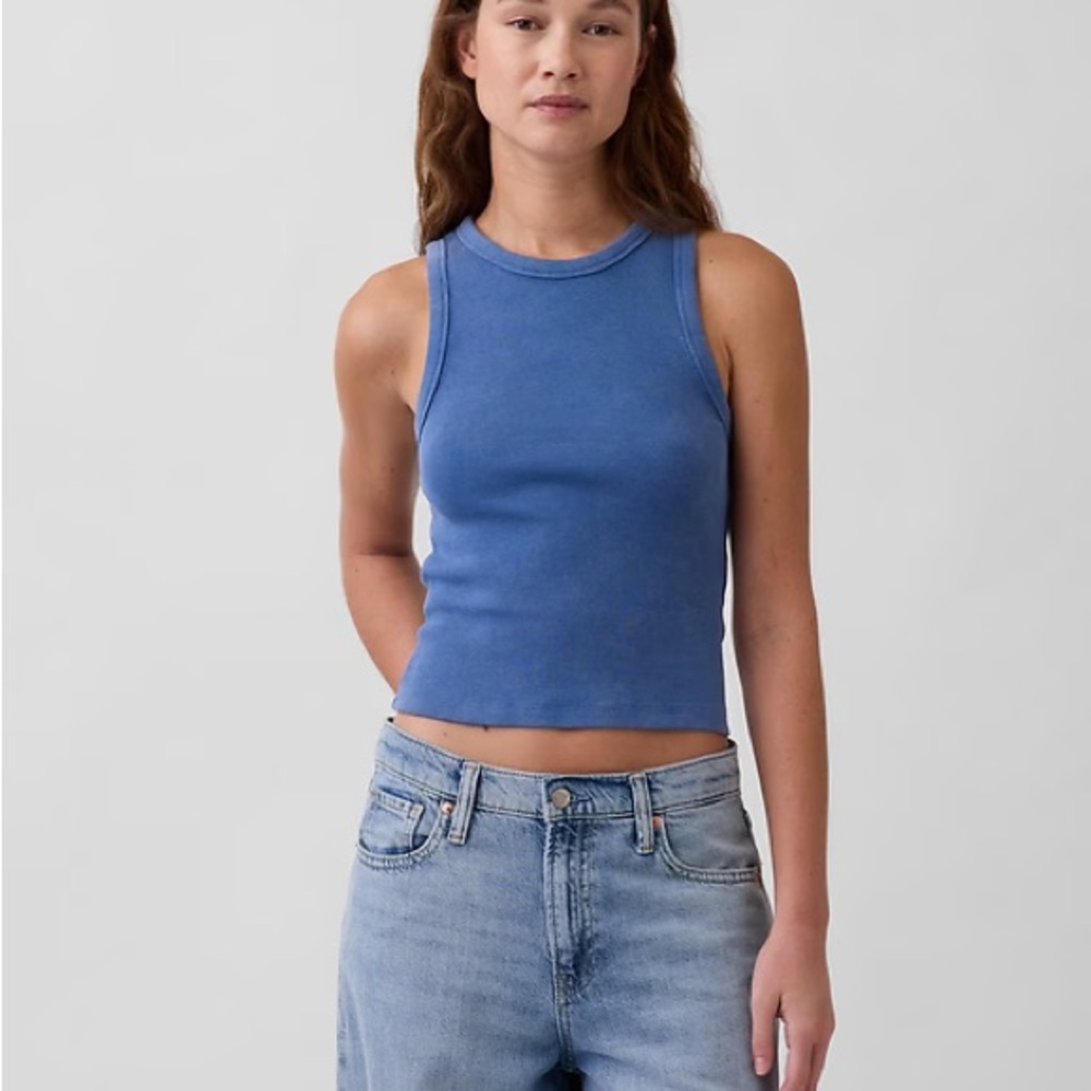 GAP Heavyweight Rib Halter Tank Top |Peninsula blue
